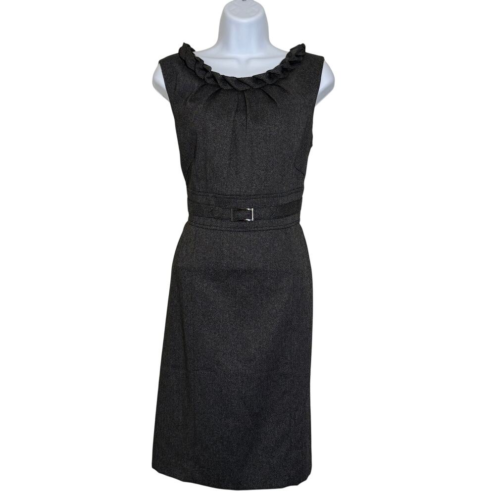 Tahari Sheath Dress Black Belted Sleeveless Petite 8P Career Cocktail